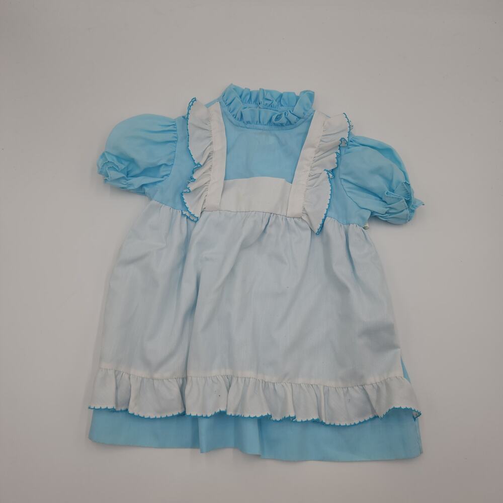 Vintage Toddle Time Long Sleeve Ruffle Dress in Blue and White Size 4T